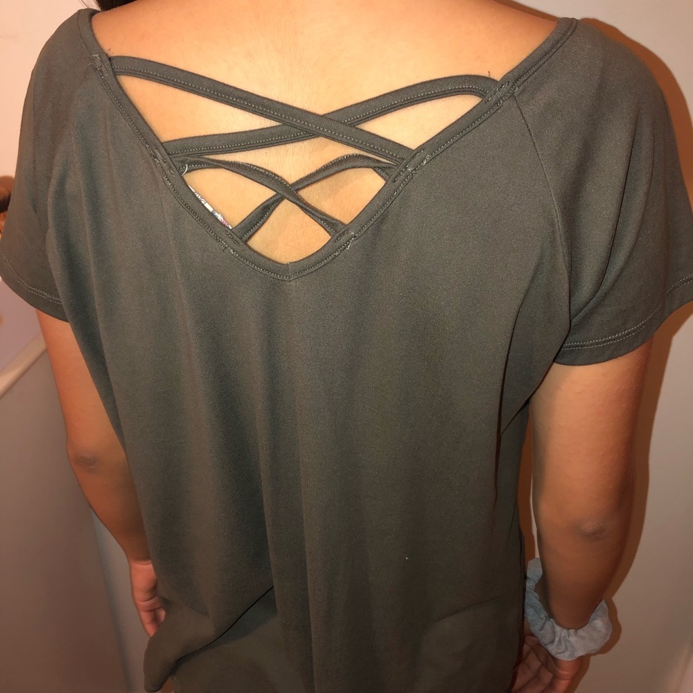 olive top with back details